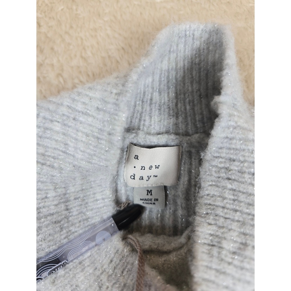 A New Day Womens Gray Ribbed Mock Neck Metallic Sweater Dress Size M NEW - Picture 2 of 11